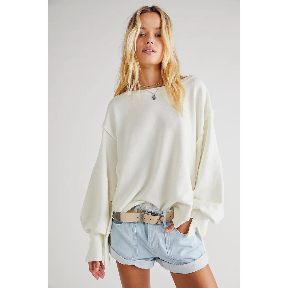 FREE PEOPLE NWT We The Free Camden Sweatshirt White Cream Boatneck Small - Picture 2 of 9